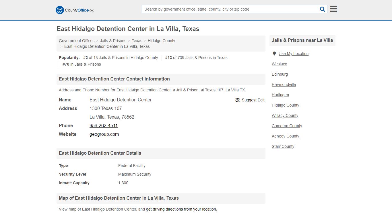 East Hidalgo Detention Center in La Villa ... - County Office